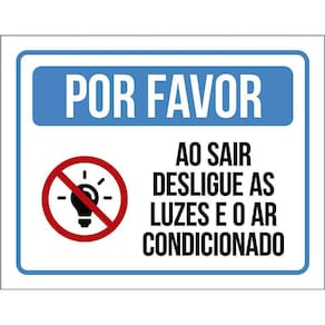 Placa Por Favor Sair Desligue As Luzes Ar Condicionado 36X46