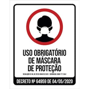 Placa Uso Obrigatório De Máscara De Proteção 36X46