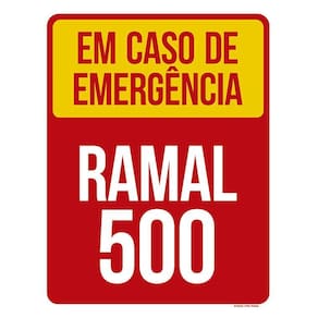 Placa Em Caso De Emergência Ramal 500 Segurança Aviso 36X46