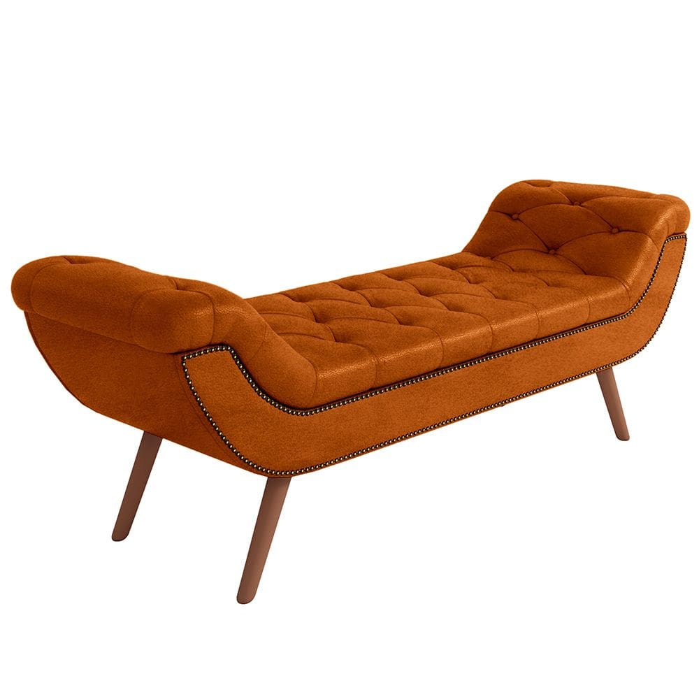 Puff Recamier Decorativo com Tachas 140 cm Santorini Couríssimo Camel - Lyam Decor