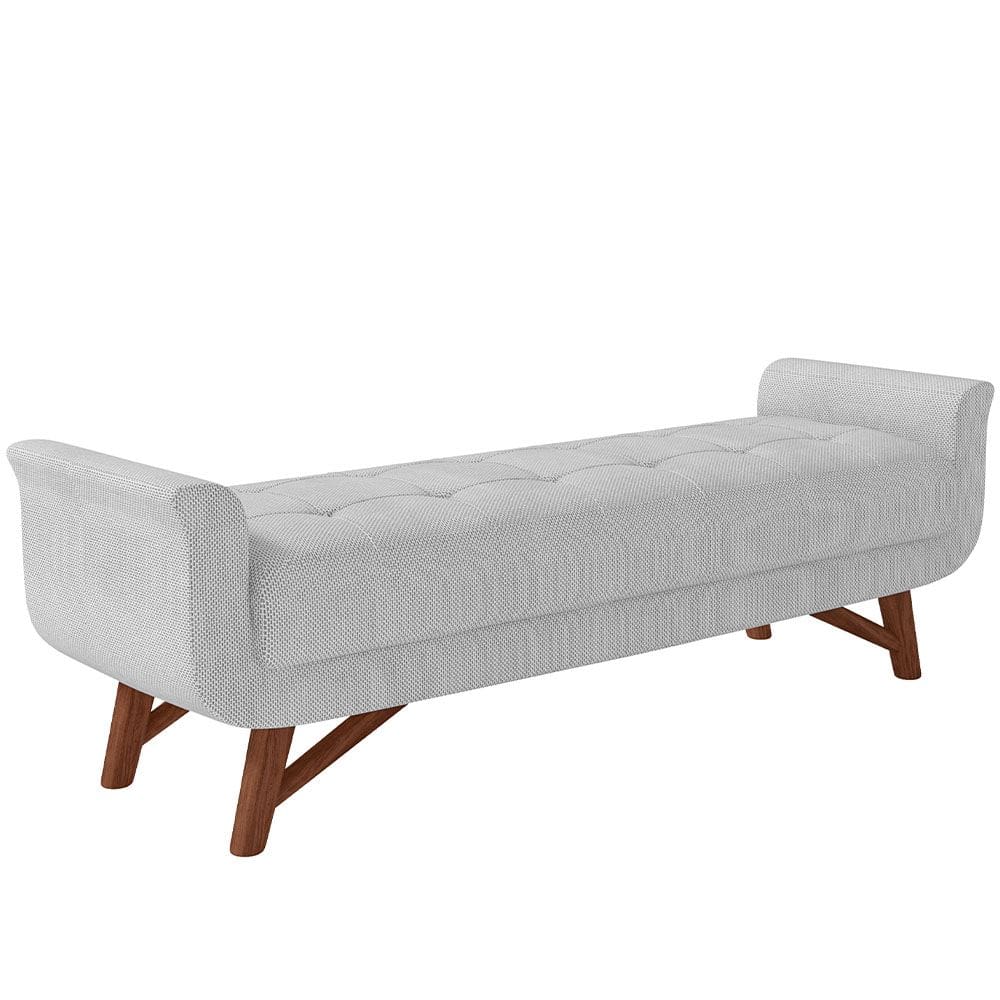 Puff Recamier Decorativo com Pés em Madeira 140 cm Itália P05 Linho Cinza - Lyam Decor