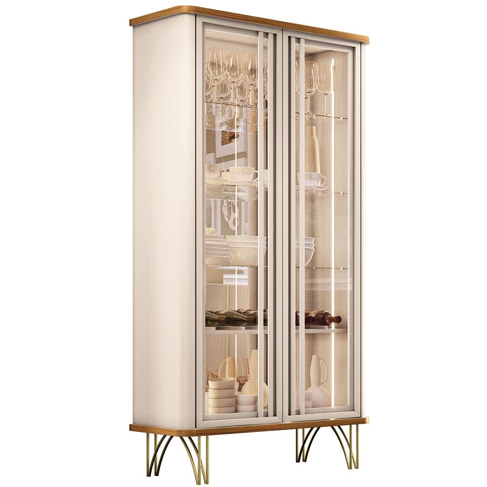 Cristaleira Para Sala de Jantar Bar Adega Led 02 Portas Síria B01 Cinamomo Off White - Lyam