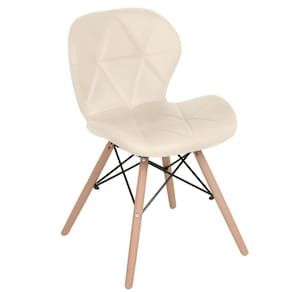Cadeira Estofada Charles Eames Eiffel Slim Wood Confort Creme
