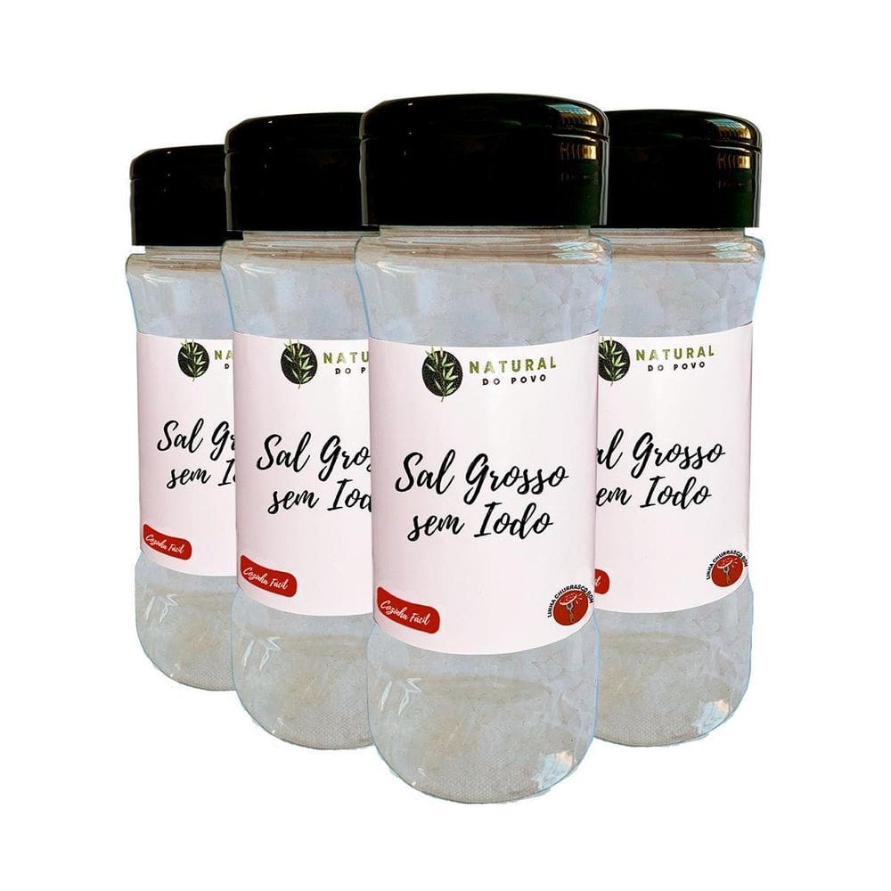 Sal Grosso Selecionado Sem Iodo Kit 4 Pote Com Dosador 130G