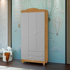 Guarda Roupa Lara 3 Portas E 2 Gavetas Em Mdf Nature / Cinza