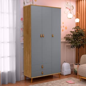 Guarda Roupa Jujuba 3 Portas E 2 Gavetas Em Mdf Cinza / Nature
