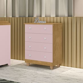 Comoda Lara 4 Gavetas Em Mdf Nature / Rose