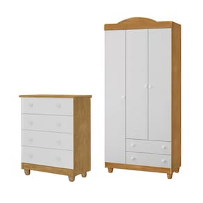 Conjunto Comoda Lara E Roupeiro Lara Em Mdf Nature / Branco
