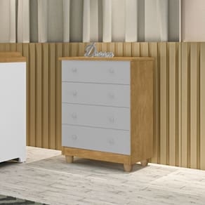 Comoda Lara 4 Gavetas Em Mdf Nature / Cinza