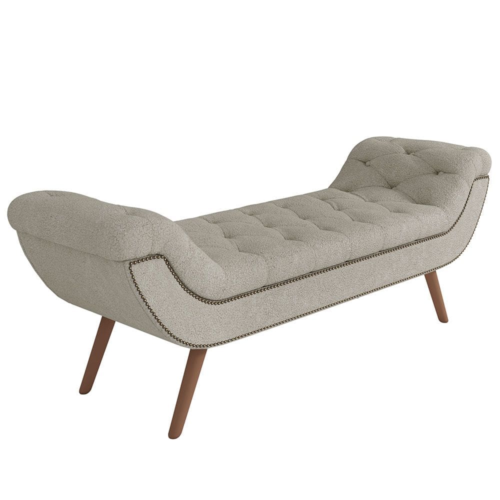 Puff Recamier Decorativo com Tachas 140 cm Santorini Bouclê Creme - Lyam Decor