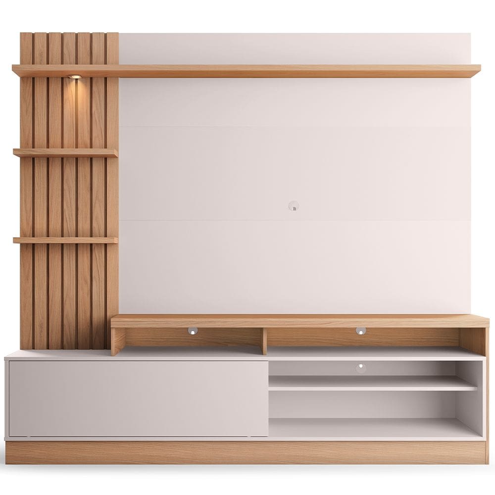 Estante Painel Para TV 65 Pol com LED Aracati C04 Freijó Off White Matte - Lyam Decor