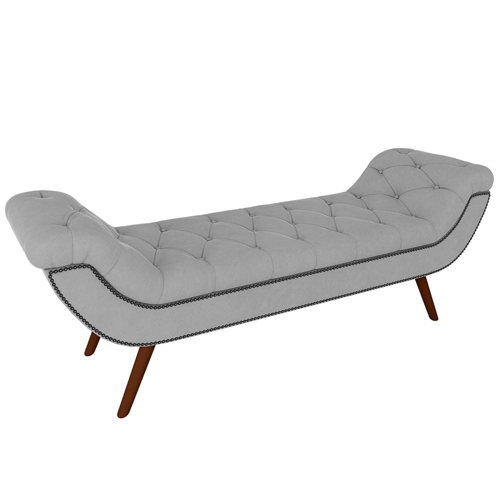 Puff Recamier Decorativo com Tachas 160 cm Santorini Veludo Cinza - Lyam Decor