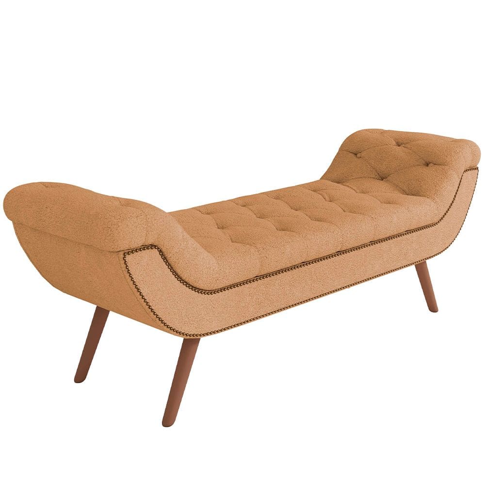 Puff Recamier Decorativo com Tachas 195 cm Santorini Bouclê Mostarda - Lyam Decor