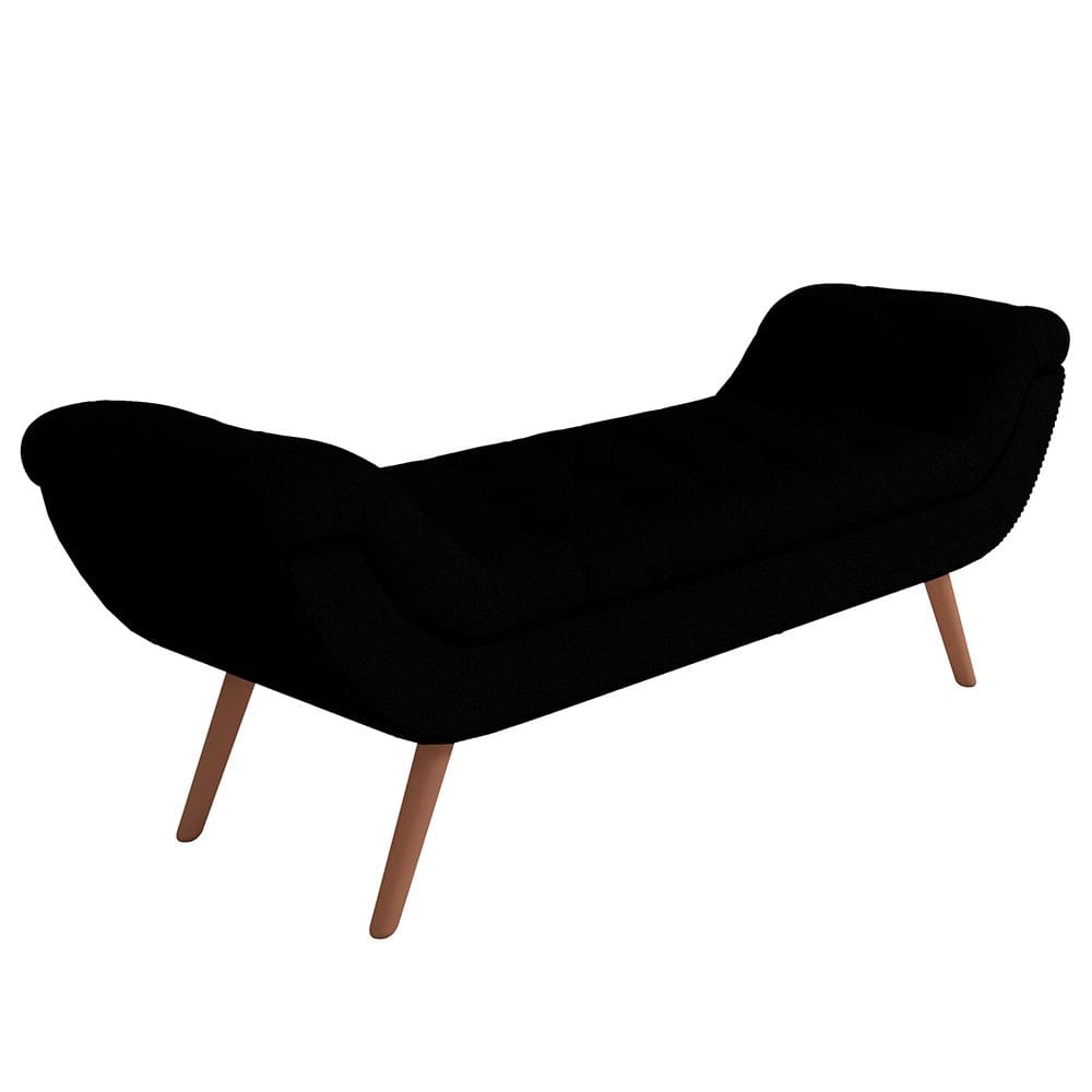 Puff Recamier Decorativo com Tachas 160 cm Santorini Bouclê Preto - Lyam Decor