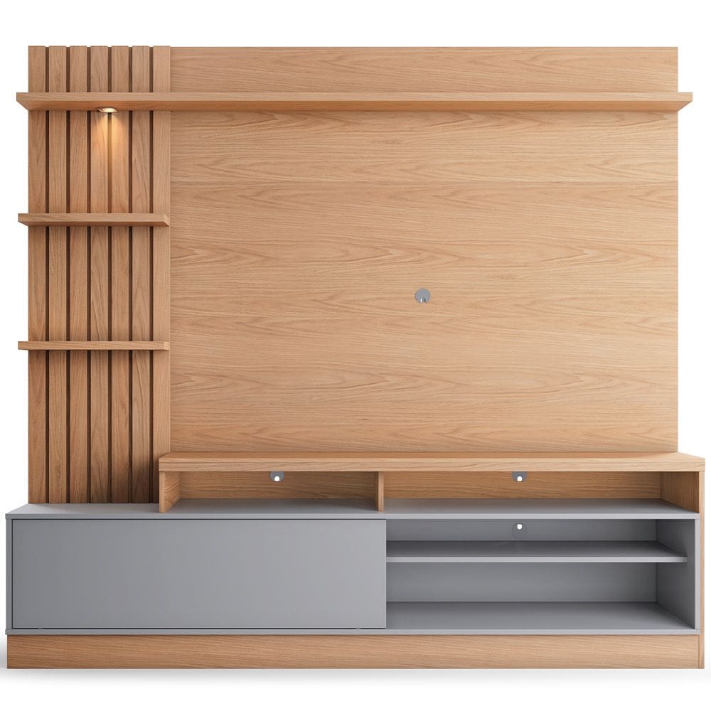 Estante Painel Para TV 65 Pol com LED Aracati C04 Freijó Cinza Fosco - Lyam Decor