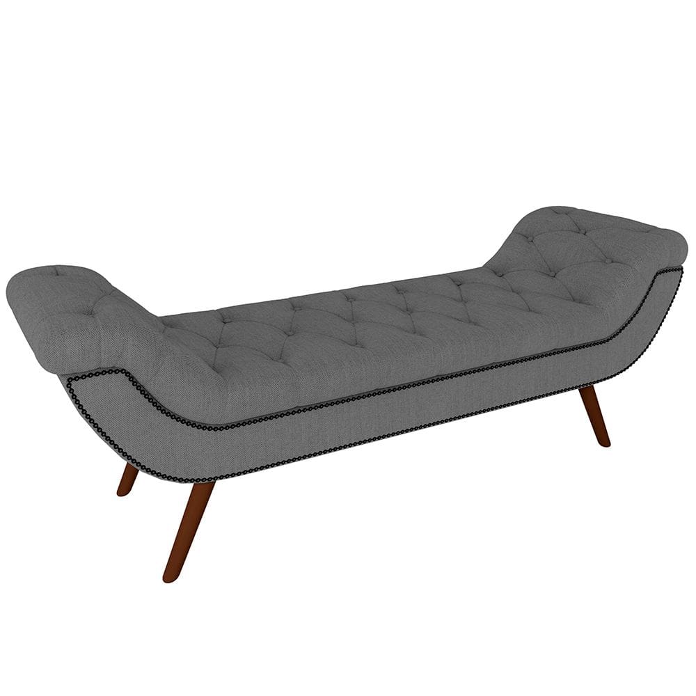 Puff Recamier Decorativo com Tachas 160 cm Santorini Linho Cinza Escuro - Lyam Decor