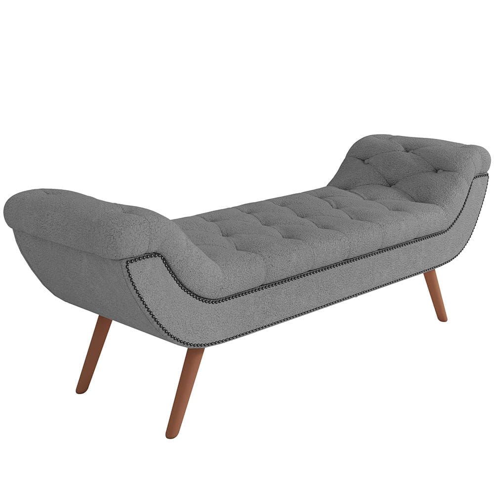 Puff Recamier Decorativo com Tachas 160 cm Santorini Bouclê Cinza - Lyam Decor