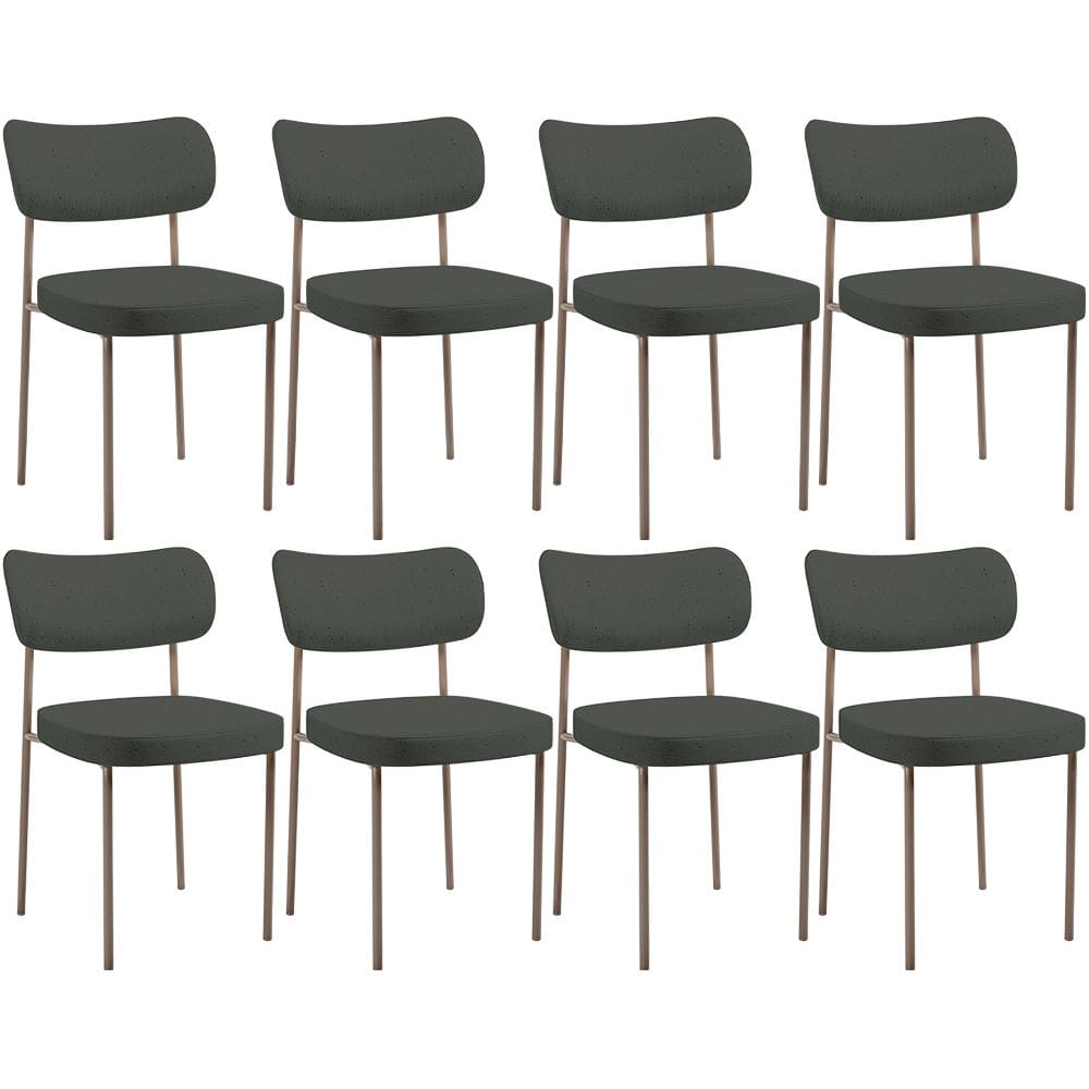 Kit 08 Cadeiras Estofadas Para Sala De Jantar Melina Base Arena L02 Linho Verde Musgo - Lyam Decor