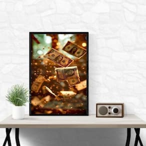 Quadro Lei Da Atração - Chuva Dólares 24X18Cm - Com Vidro