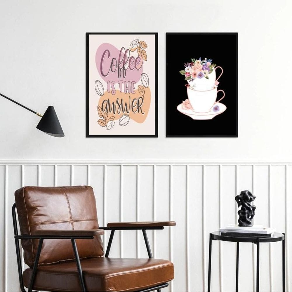 Kit 2 Quadros Coffee Is The Answer 33X24Cm
