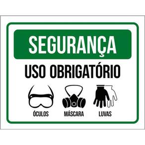 Kit 3 Placas Segurança Uso Obrigatório Óculos Máscara Luva