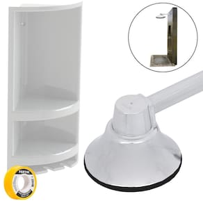 Chuveiro Ducha Fria 9Cm Cromado + Porta Shampoo Branco