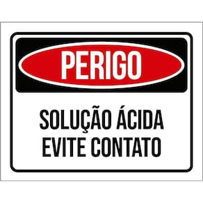 Kit 3 Placas Perigo Solução Ácida Evite Contato