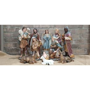 Presépio De Natal Rustico Azul De Resina 30Cm 11 Peças