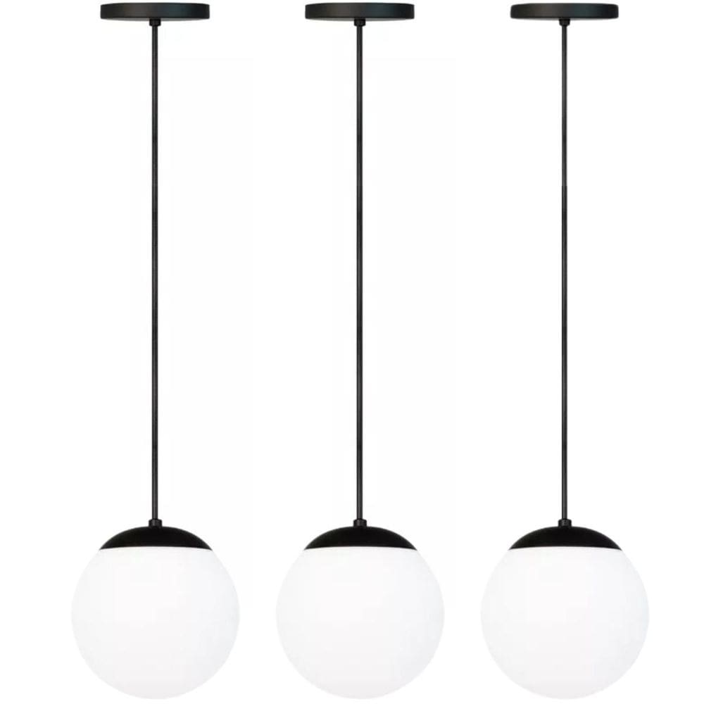 3 X Luminárias Lustre Pendente 2M Jabuticaba Globo Vidro
