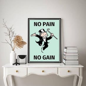 Quadro No Pain No Gain - Sr. Monopoly 33X24Cm - Com Vidro
