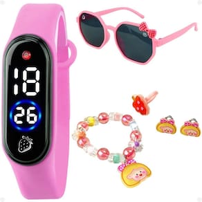 Relógio Led Infantil + Óculos Sol + Anel + Brinco Pulseira