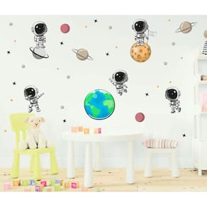 Adesivo Infantil Astronauta Cute E Planetas