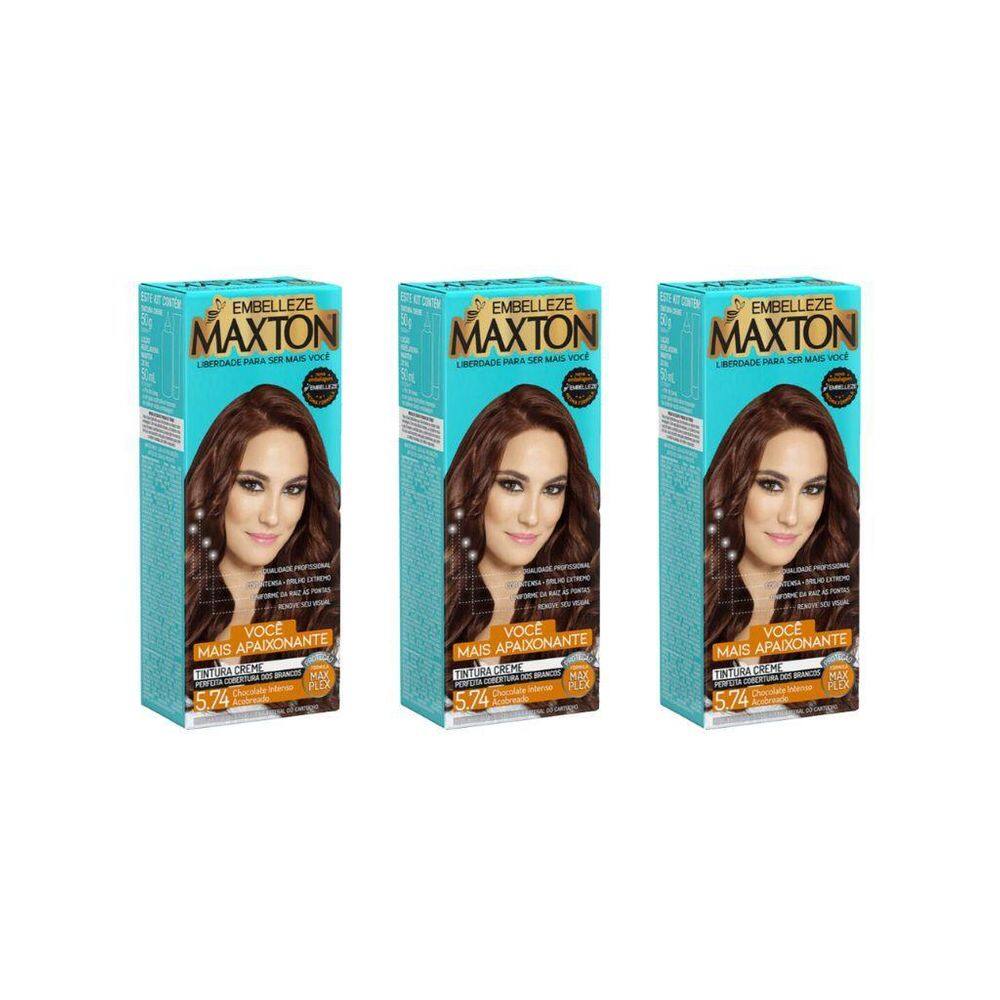 Coloraçao Maxton 5.74 Chocolate Intenso Acobreado-Kit 3Un