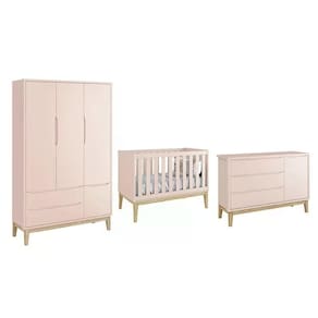 Dormitório Classic 3 Portas Rosa Com Pés Madeira Natural - Reller Móveis Rosa