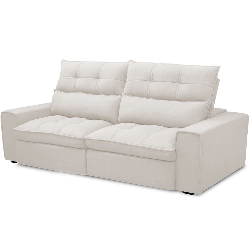 Sofá Retrátil Reclinável Para Sala de Estar Living 230cm Dimas F04 Bouclê Cru - Lyam Decor