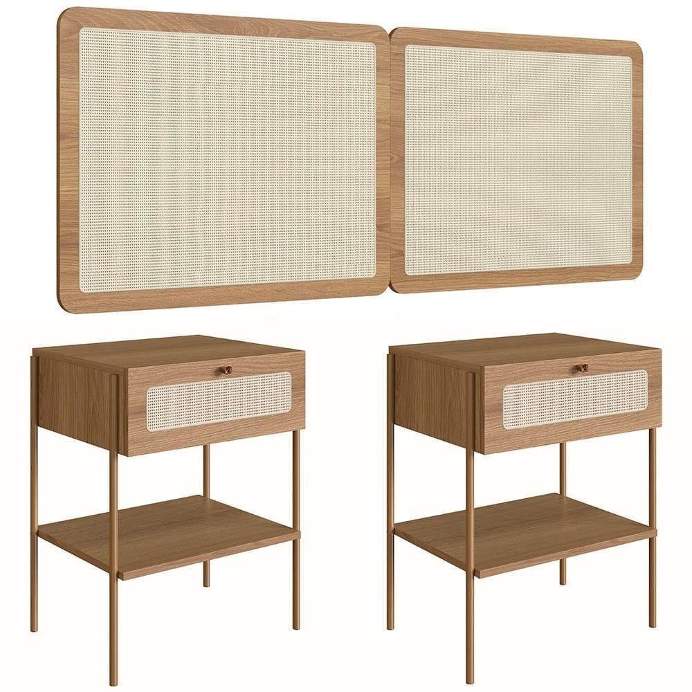 Cabeceira Casal E Queen Com 2 Mesas Laterais Arlo A10 Hanover-dourado - Mpozenato