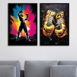 Kit 2 Quadros Artes Boxe - Campeão 45X34Cm - Com Vidro