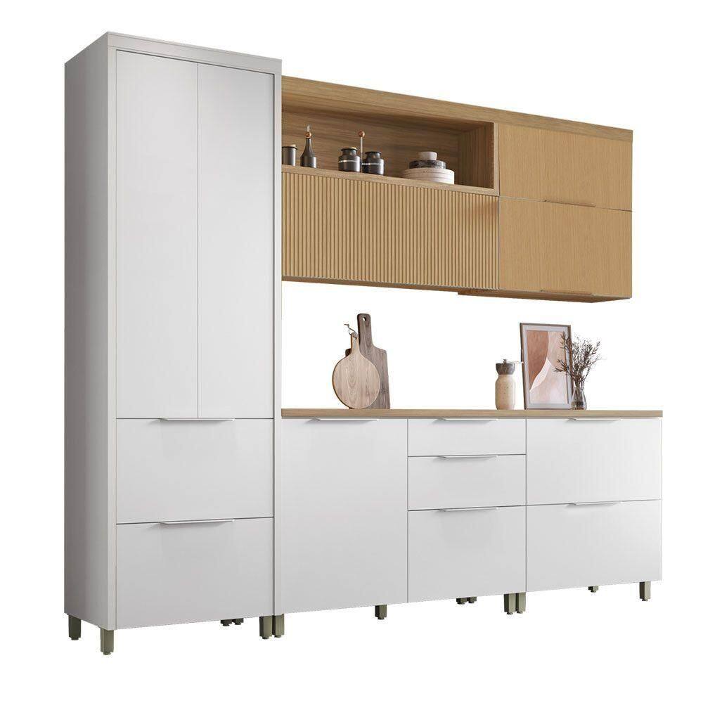 Cozinha 5 Peças Marquesa 7 Portas 6 Gavetas 100% Mdf Nesher Branca / Nature
