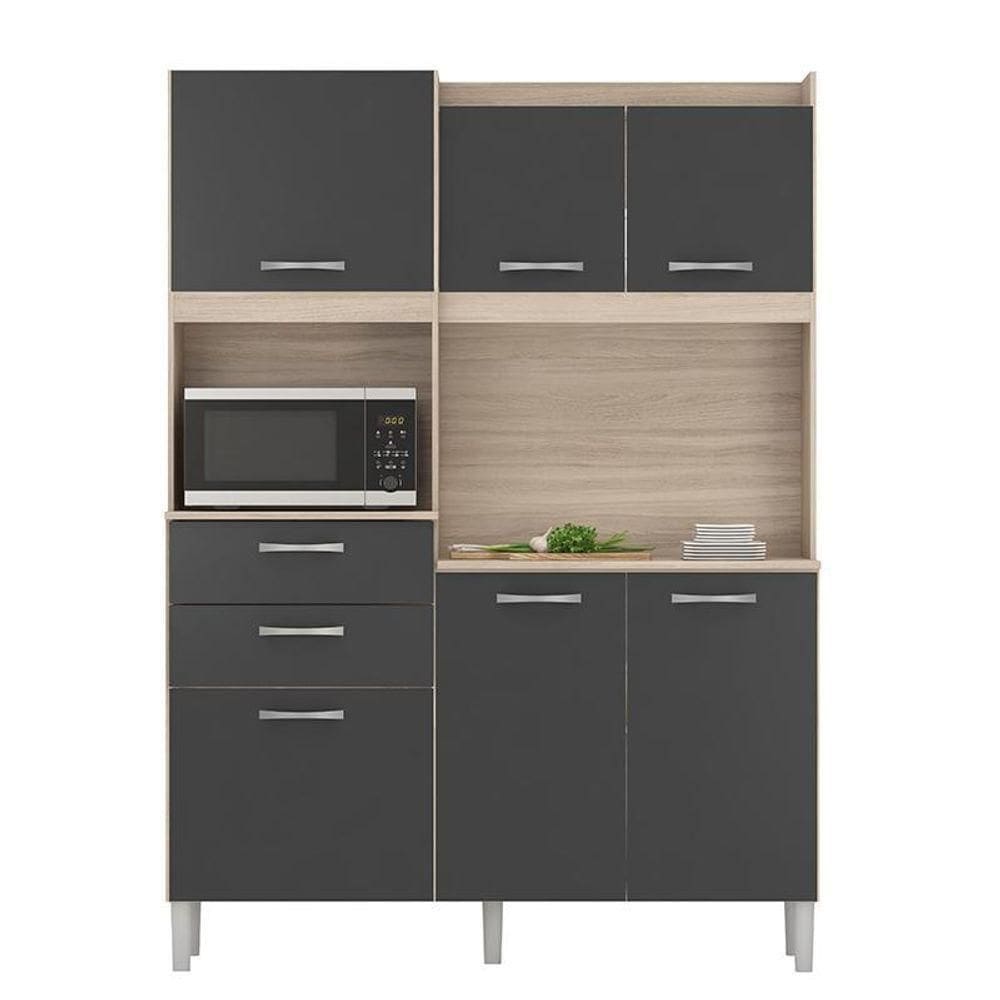 Cozinha Compacta Harmonia 6 Portas E 2 Gavetas Avena Grafito - Demóbile Avena Grafito