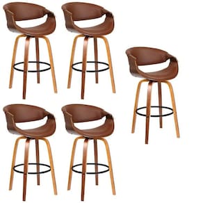 Kit com 5 Banquetas Base de Madeira Nicole Marrom