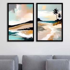 Kit 2 Quadros Abstratos Praia Estilo Pintura 24X18Cm - Vidro