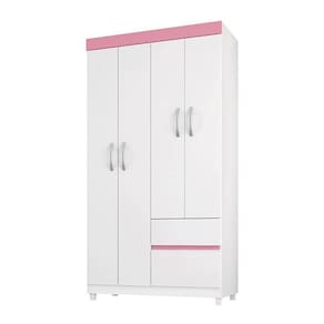 Guarda Roupa Solteiro Lótus 4 Portas E 2 Gavetas Branco Rosa - Demóbile Branco Rosa