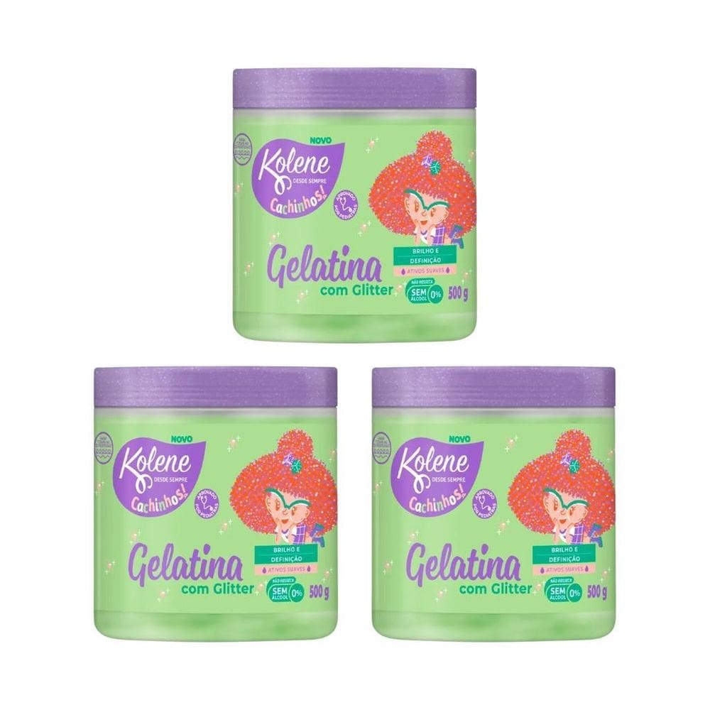 Gelatina Kolene 500G Cachinhos Glitter - Kit Com 3Un