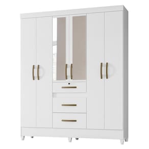 Guarda Roupa Casal Itatiba 6 Portas E 3 Gavetas Branco Com Espelho - Moval Branco