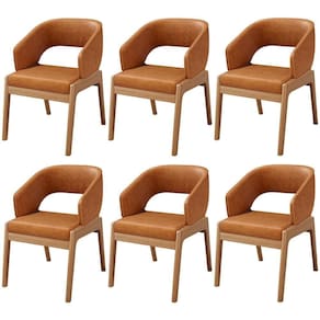 Kit 06 Cadeiras De Jantar E Estar Living Estofada Lince L02 Couríssimo Canela - Lyam Decor
