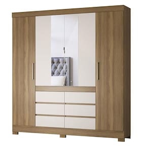 Guarda Roupa Casal Cádis 4 Portas Amêndola Off White Com Espelho - Demóbile Amêndola Off White