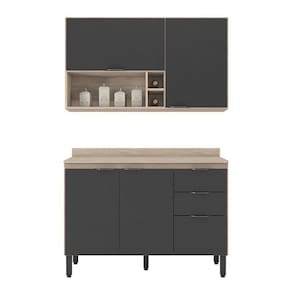 Cozinha Modulada Composição 12 Firenze 2 Peças Avena Grafito - Demóbile Avena Grafito