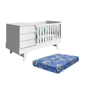 Berço Multifuncional Prince Branco Fosco Com Colchão D18 - Reller Móveis Branco Fosco
