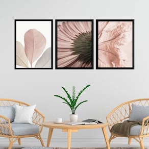 Kit 3 Quadros Fotos Modernas Flores Rosê 33X24Cm - Com Vidro
