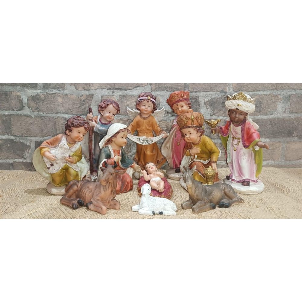 Presépio De Natal Baby Colorido De Resina 20Cm 11 Peças